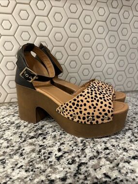 Qupid Leopard Print Platform Sandals with Black Ankle Strap